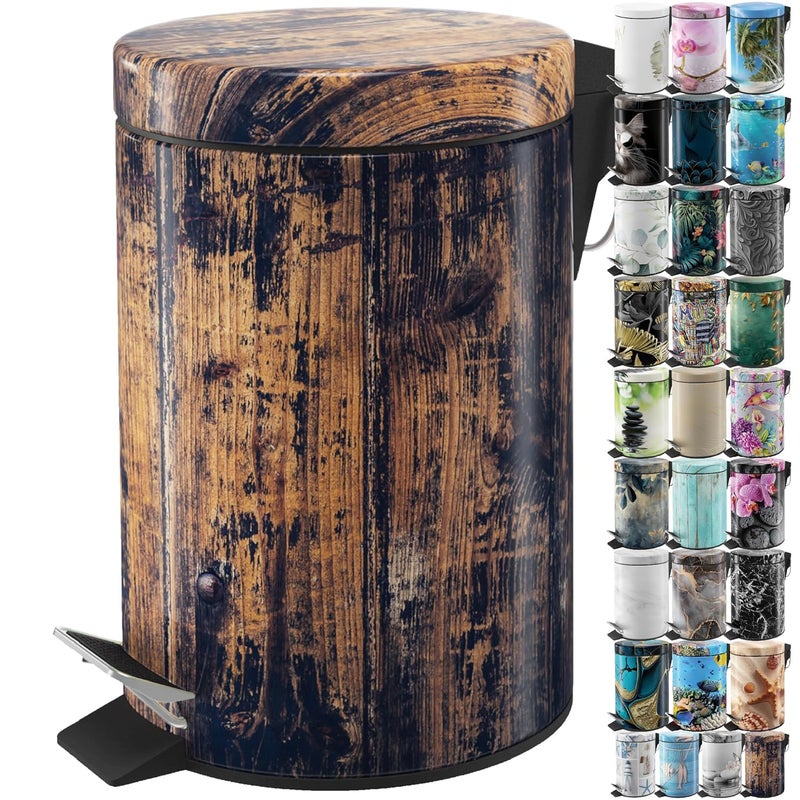 Sanilo Small Bathroom Trash Can with Lid [1.3 Gallon] - Lidded Tiny Trashcan for Garbage - Mini Metal Bin with Soft Closing Mechanism - Bath Room Accessoire Wastebin with Inner Bucket (Vintage) - Image 1